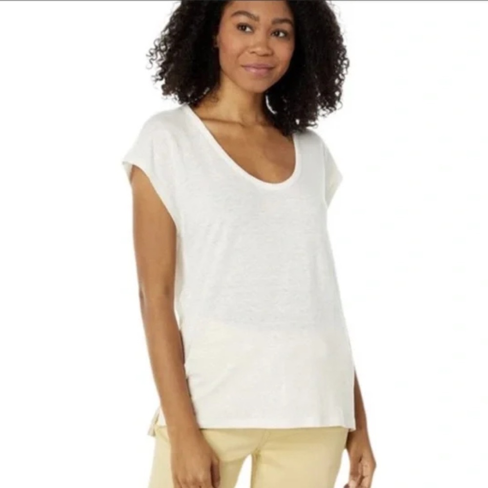 Madewell White Linen Blend Cap Sleeve Tee